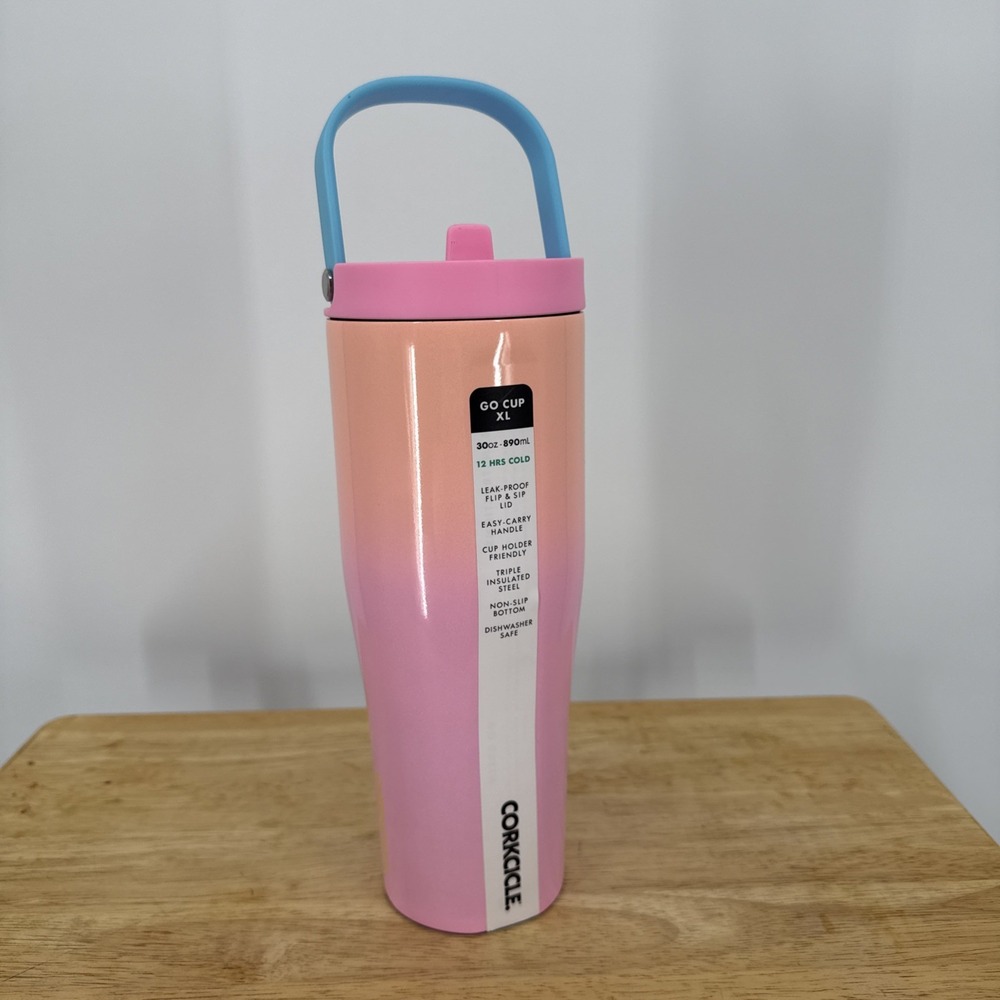 NWT Corkcicle Go Cup XL 30oz Varsity Purple Insulated Tumbler Handle Lid Ombré